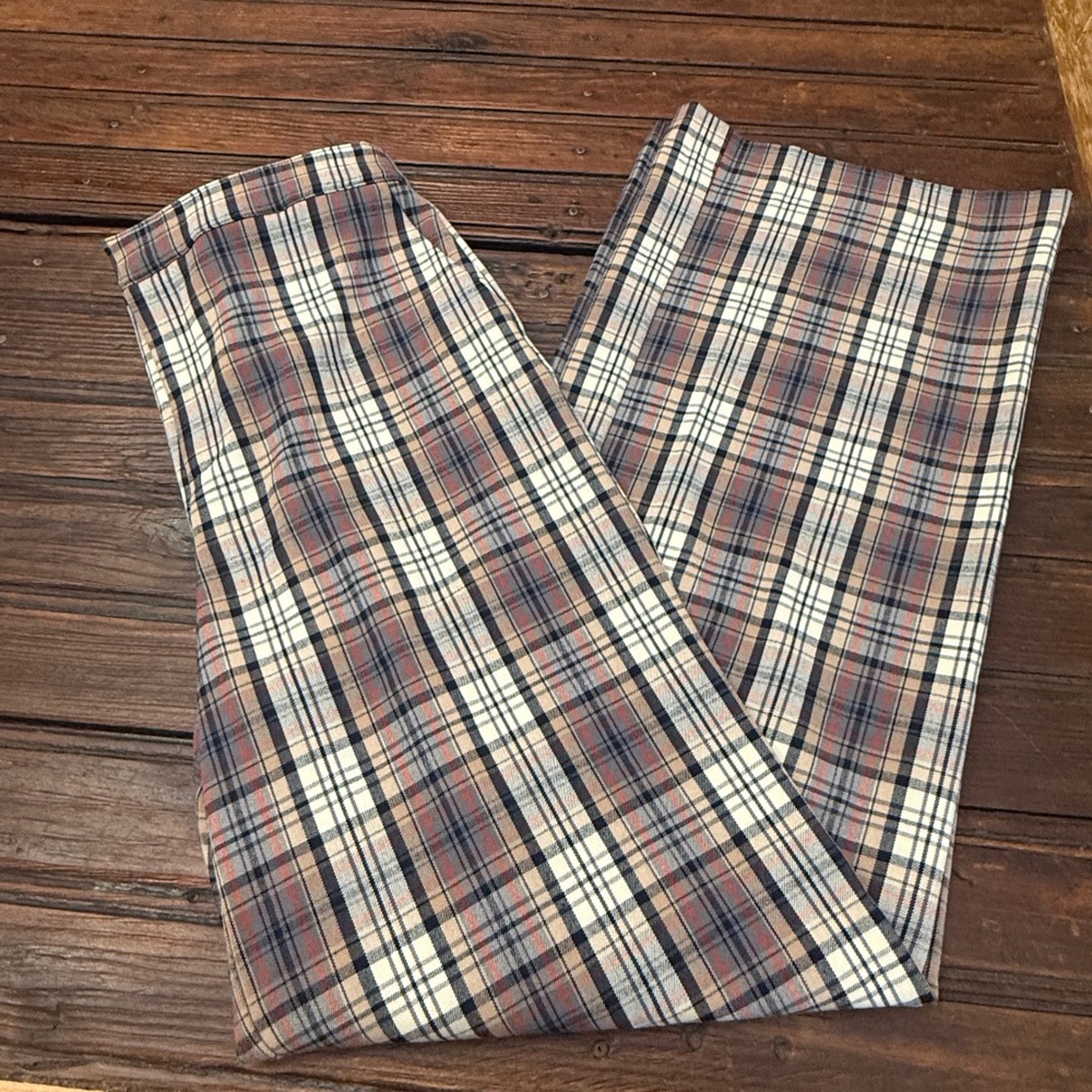 Cara Santana x Apt. 9 Plaid Wide Leg Pants Brown Blue Orange Size 6 High Rise